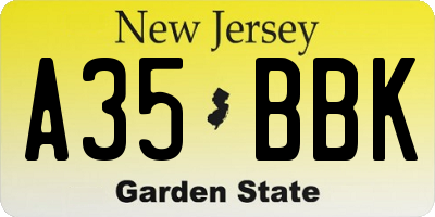 NJ license plate A35BBK