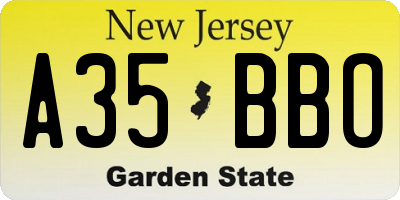 NJ license plate A35BBO
