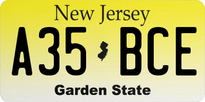 NJ license plate A35BCE
