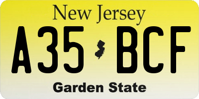 NJ license plate A35BCF