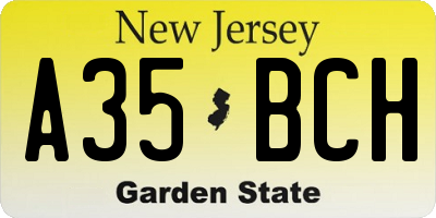 NJ license plate A35BCH