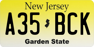 NJ license plate A35BCK