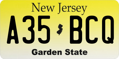 NJ license plate A35BCQ