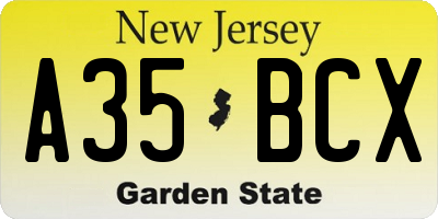 NJ license plate A35BCX