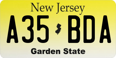 NJ license plate A35BDA