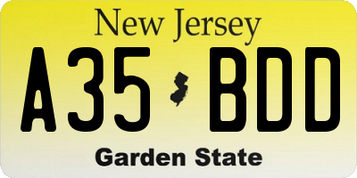 NJ license plate A35BDD