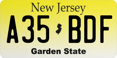NJ license plate A35BDF