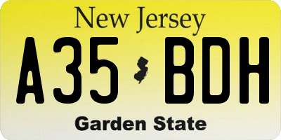 NJ license plate A35BDH