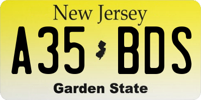 NJ license plate A35BDS