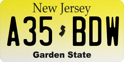 NJ license plate A35BDW