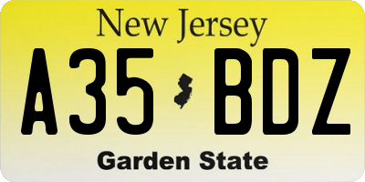 NJ license plate A35BDZ