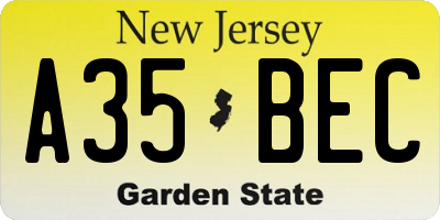 NJ license plate A35BEC