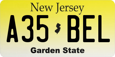 NJ license plate A35BEL