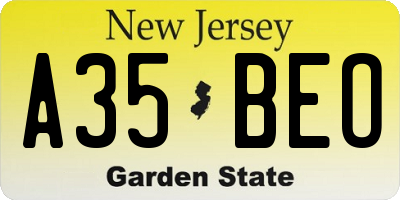 NJ license plate A35BEO