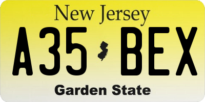 NJ license plate A35BEX