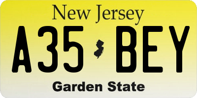 NJ license plate A35BEY