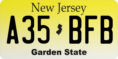 NJ license plate A35BFB