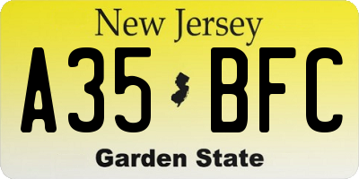 NJ license plate A35BFC