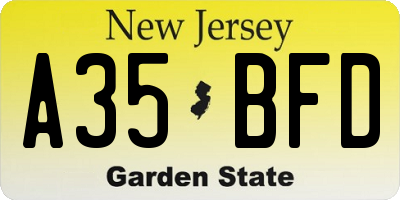 NJ license plate A35BFD