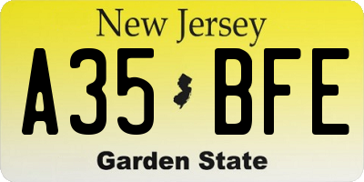 NJ license plate A35BFE