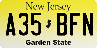 NJ license plate A35BFN