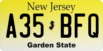 NJ license plate A35BFQ