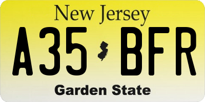 NJ license plate A35BFR