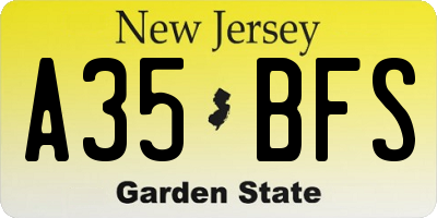 NJ license plate A35BFS