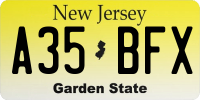 NJ license plate A35BFX