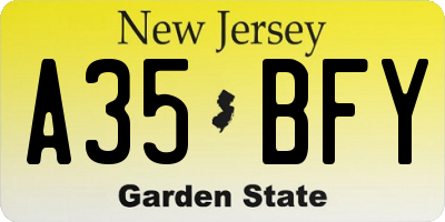 NJ license plate A35BFY
