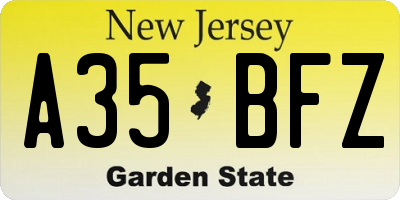 NJ license plate A35BFZ