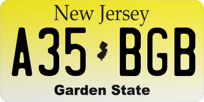 NJ license plate A35BGB
