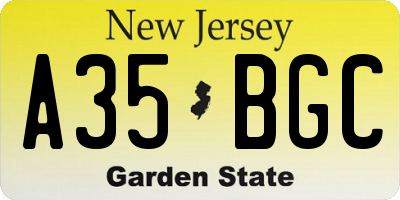 NJ license plate A35BGC