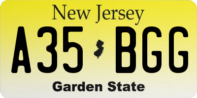 NJ license plate A35BGG