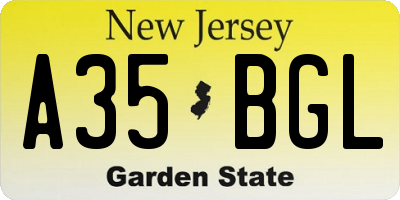 NJ license plate A35BGL