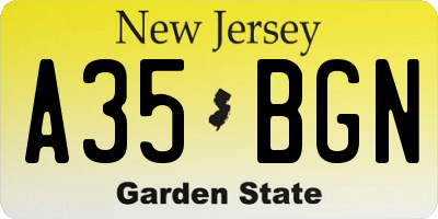 NJ license plate A35BGN