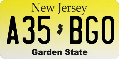 NJ license plate A35BGO