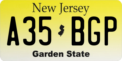 NJ license plate A35BGP