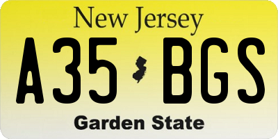 NJ license plate A35BGS