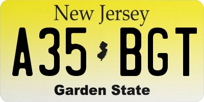 NJ license plate A35BGT