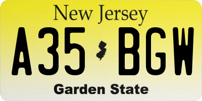 NJ license plate A35BGW