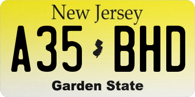 NJ license plate A35BHD