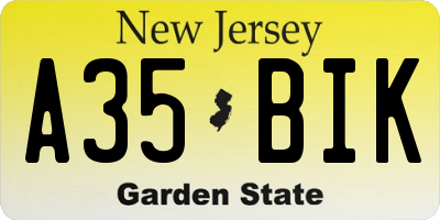 NJ license plate A35BIK