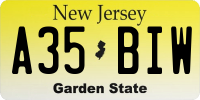 NJ license plate A35BIW