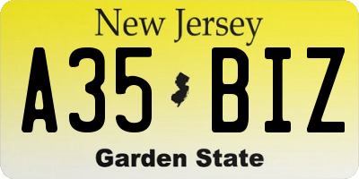NJ license plate A35BIZ