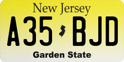NJ license plate A35BJD