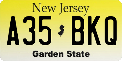 NJ license plate A35BKQ
