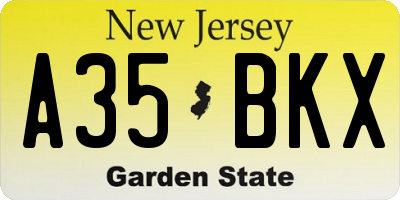 NJ license plate A35BKX