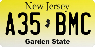 NJ license plate A35BMC