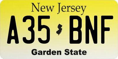 NJ license plate A35BNF